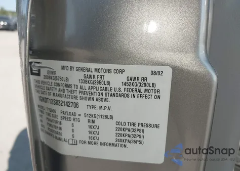 2003 Chevrolet Trailblazer from USA, damaged, VIN 1GNDT13S832142706